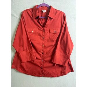 Avenue Button Down Shirt Women's 18/20 Tunic Top Gold Accents‎ 3/4 Sleeve